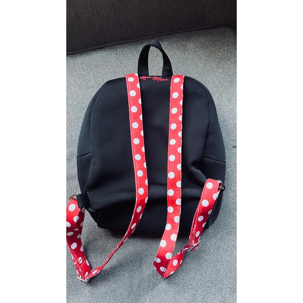 Disney Minnie Mouse Backpack Kids Small Black Red Polka Dot 3D Bow Bag